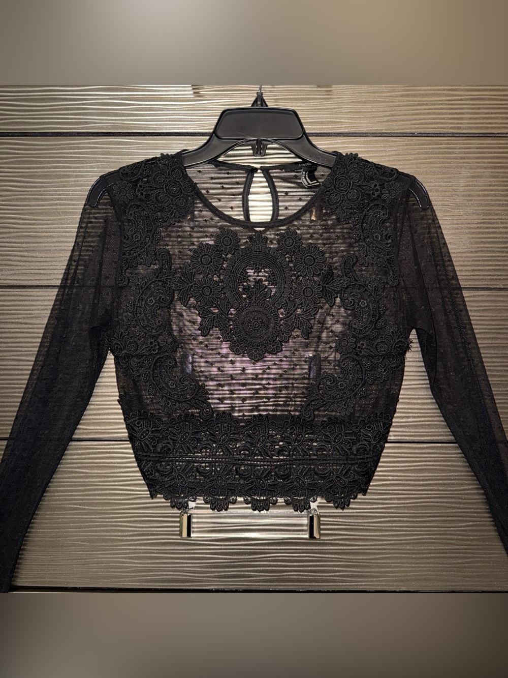 Forever 21 Black Lace Crochet Sheer Blouse